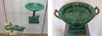 «Малахитовый зал» (Коллекция шкатулок из уральского малахита; интерьерные вазы, чаши, столешницы).